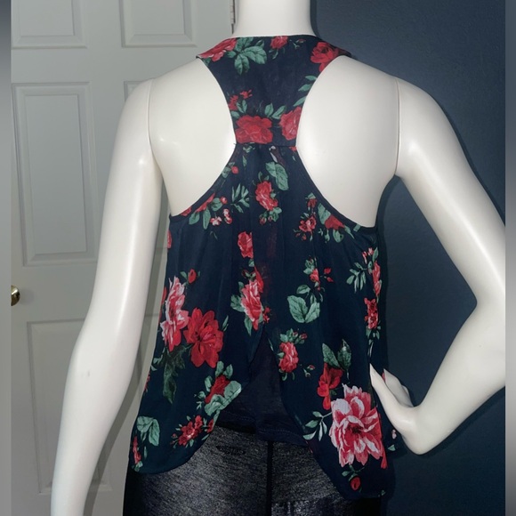Ambiance Chiffon Floral Print Tulip Back navy blue size medium Tank Lining - Picture 8 of 14